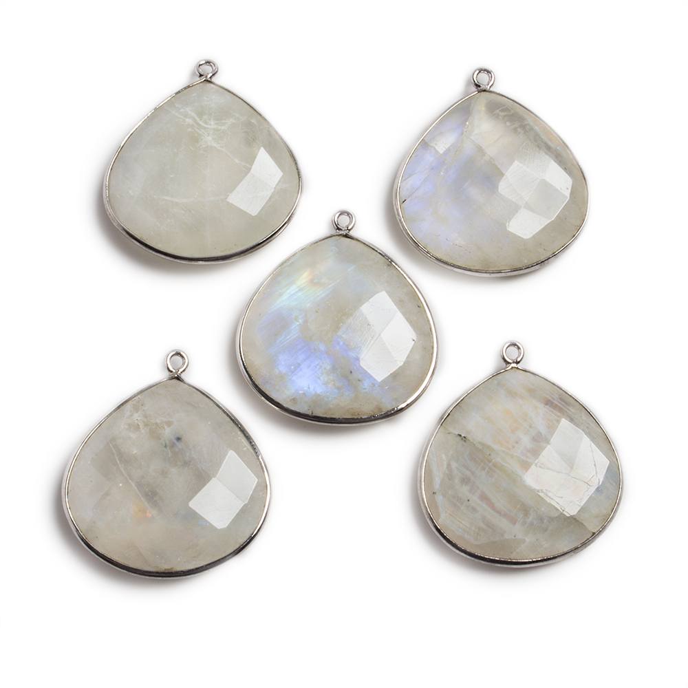 26x26mm Silver Bezeled Rainbow Moonstone Heart Focal Pendant 1 pc