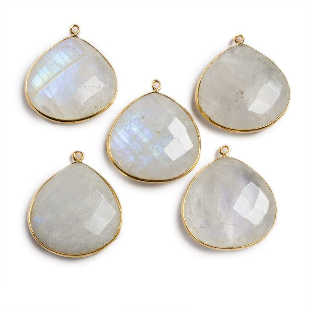 26x26mm Vermeil Bezeled Rainbow Moonstone Heart Focal Pendant 1 pc