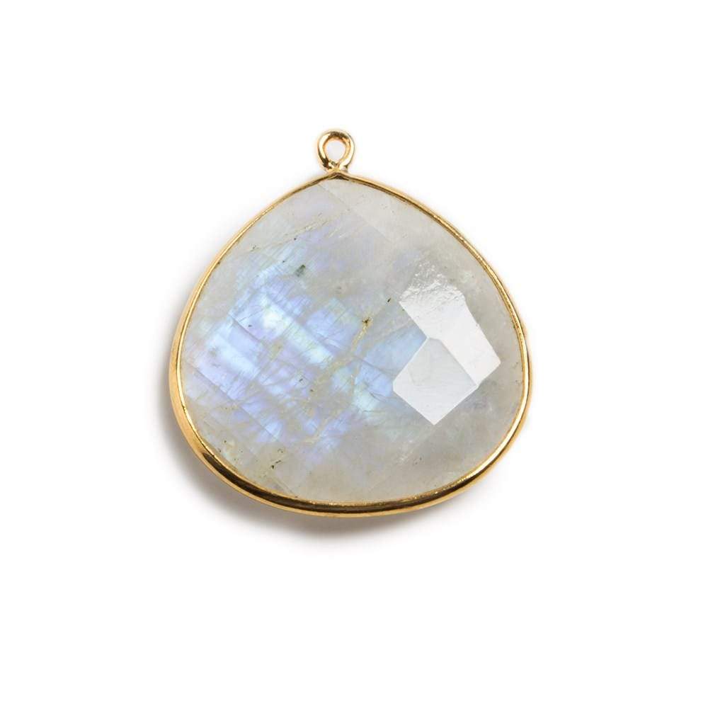 26x26mm Vermeil Bezeled Rainbow Moonstone Heart Focal Pendant 1 pc