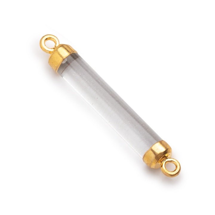 26x4.5mm Gold Leafed Crystal Quartz Tube Focal Connector 1 piece