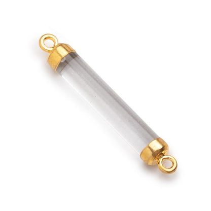 26x4.5mm Gold Leafed Crystal Quartz Tube Focal Connector 1 piece