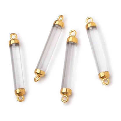 26x4.5mm Gold Leafed Crystal Quartz Tube Focal Connector 1 piece
