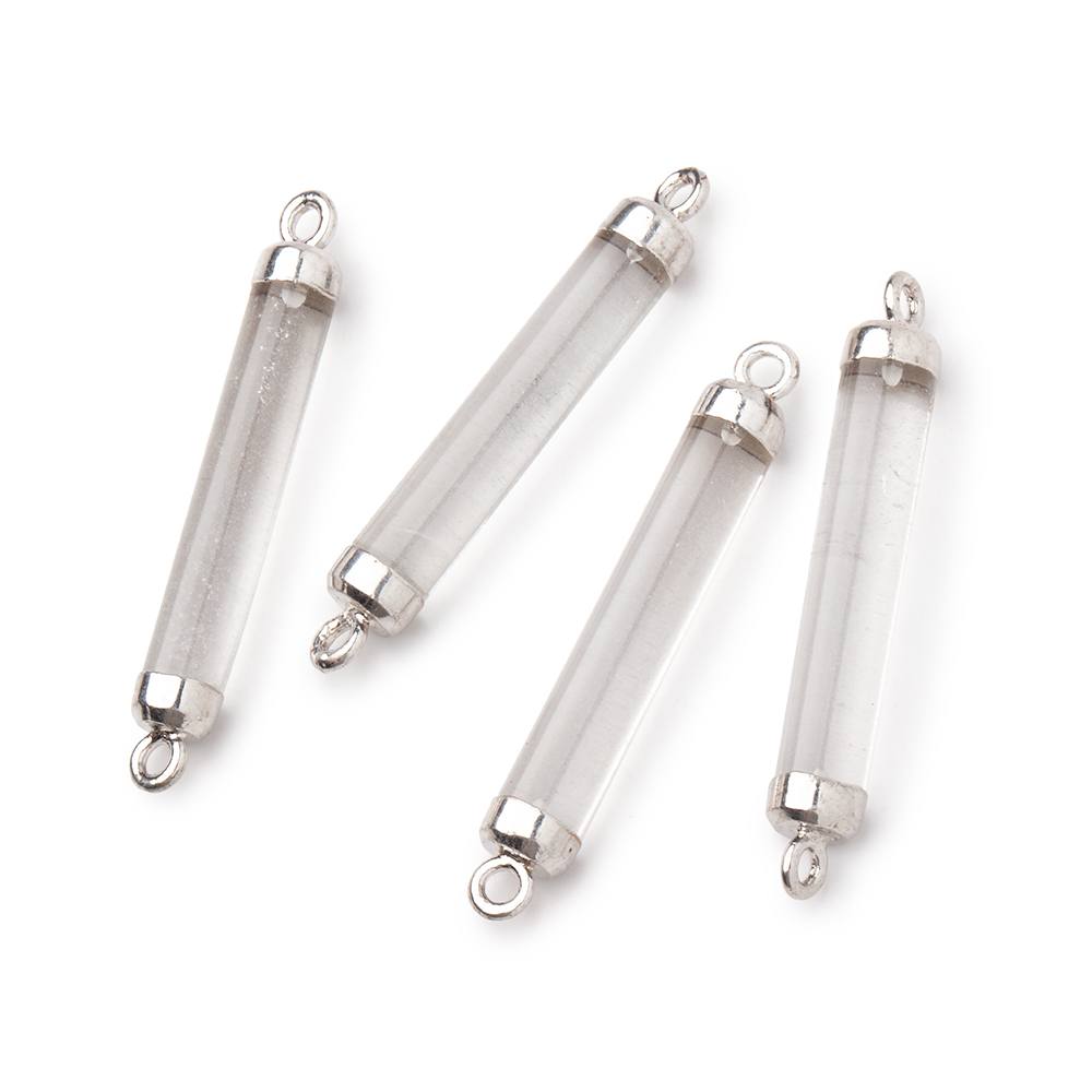 26x4.5mm Silver Leafed Crystal Quartz Tube Focal Connector 1 piece