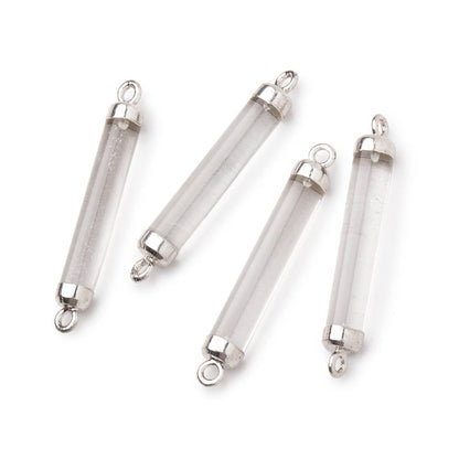 26x4.5mm Silver Leafed Crystal Quartz Tube Focal Connector 1 piece