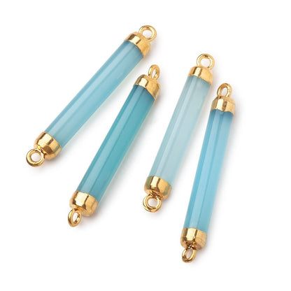 26x5mm Gold Leafed Blue Chalcedony Tube Focal Connector 1 piece
