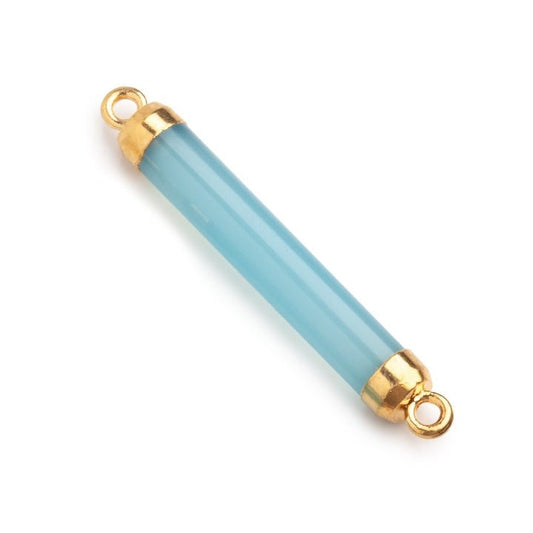 26x5mm Gold Leafed Blue Chalcedony Tube Focal Connector 1 piece