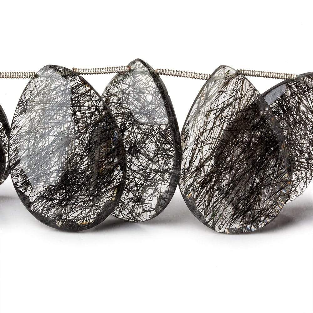 27-30mm Black Tourmalinated Quartz Faceted Pear Beads 5 inch 8 pieces