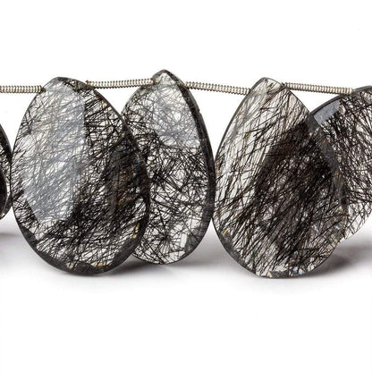 27-30mm Black Tourmalinated Quartz Faceted Pear Beads 5 inch 8 pieces