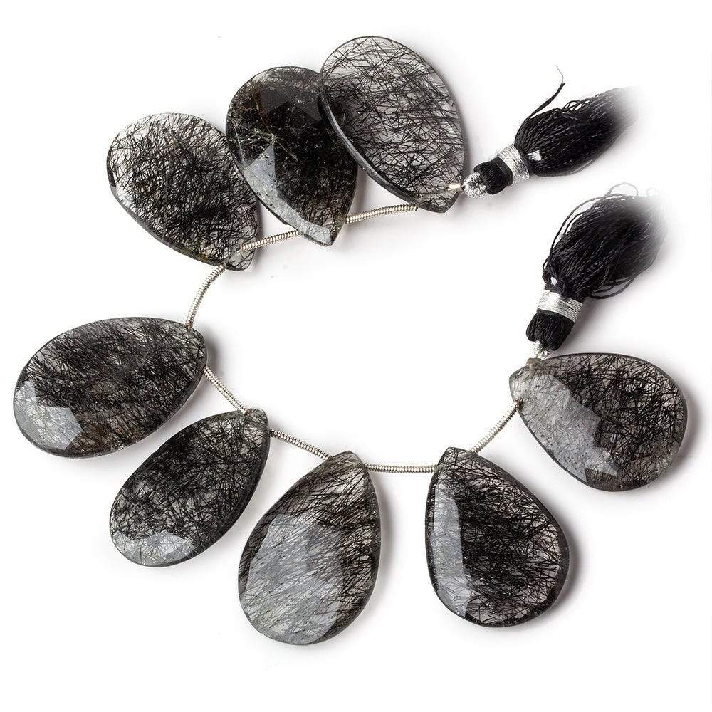 27-30mm Black Tourmalinated Quartz Faceted Pear Beads 5 inch 8 pieces