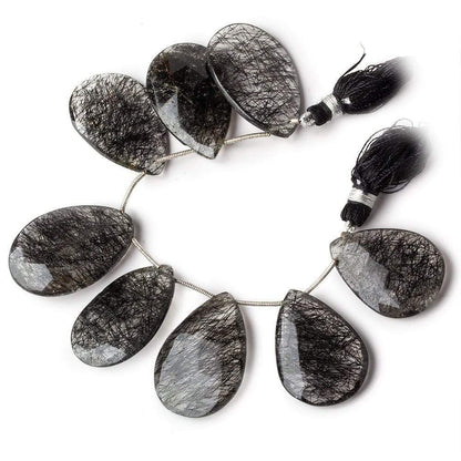 27-30mm Black Tourmalinated Quartz Faceted Pear Beads 5 inch 8 pieces