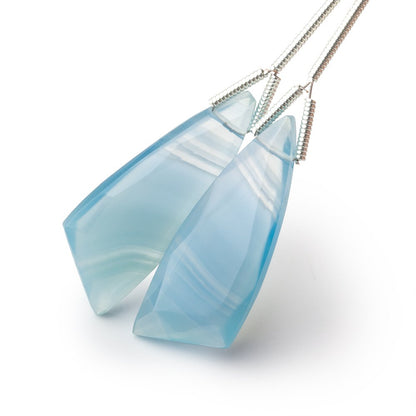 27x10mm Blue Banded Agate Fancy Shape Briolette Set of 2 Focals