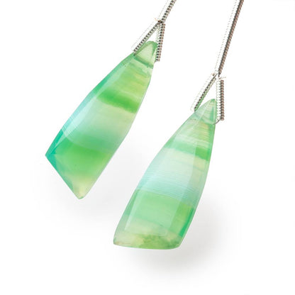 27x10mm Green Banded Agate Fancy Shape Briolette Set of 2 Focals