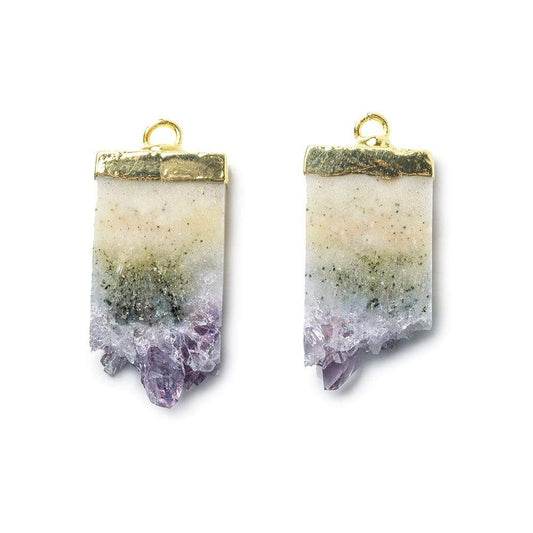 27x13mm 22kt Gold Leafed Bolivian Amethyst Slice Pendant Set of 2