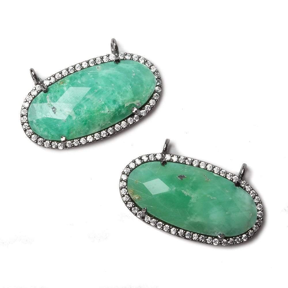 27x13mm Black Gold Bezeled CZ & Chrysoprase Oval East West Connector 1 pc