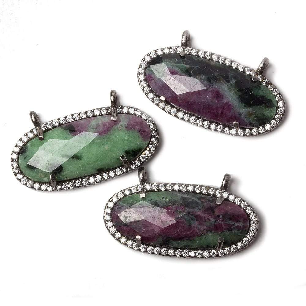 27x13mm Black Gold Bezeled CZ & Ruby in Zoisite Oval East West Connector 1 pc