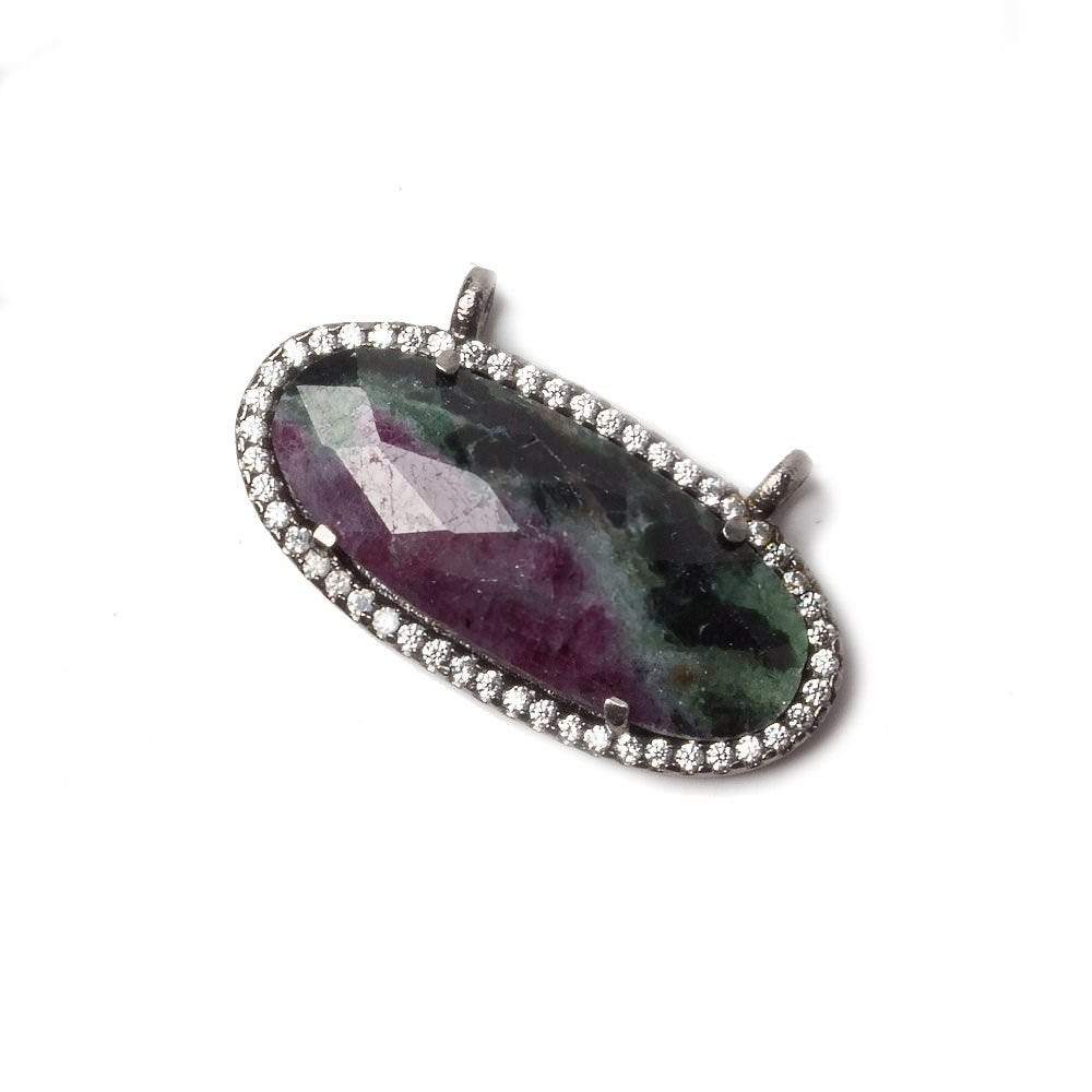 27x13mm Black Gold Bezeled CZ & Ruby in Zoisite Oval East West Connector 1 pc