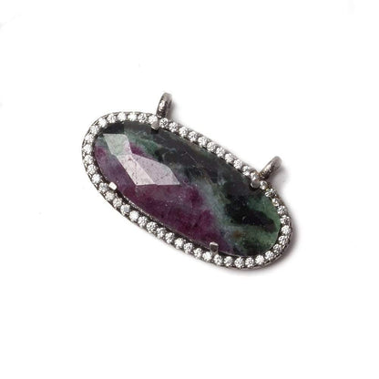 27x13mm Black Gold Bezeled CZ & Ruby in Zoisite Oval East West Connector 1 pc