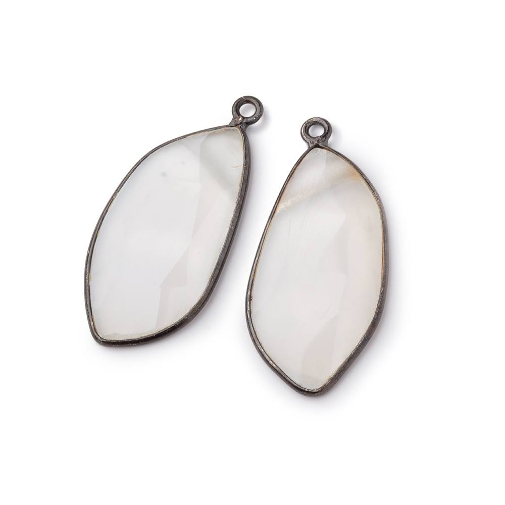 27x14mm Black Gold Bezel Agate Faceted Freeform Set of 2 Pendants