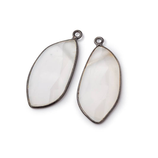 27x14mm Black Gold Bezel Agate Faceted Freeform Set of 2 Pendants