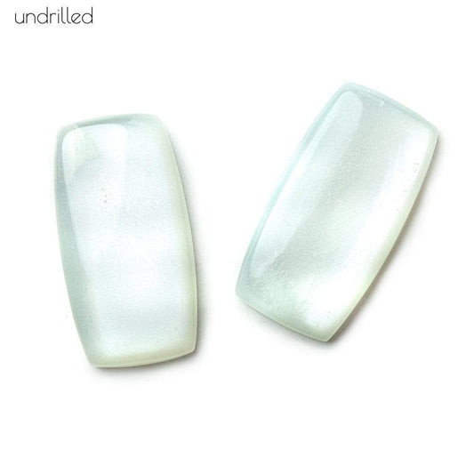 27x14x5mm White Moonstone Gem Quality Plain Rectangle Focal Set of 2