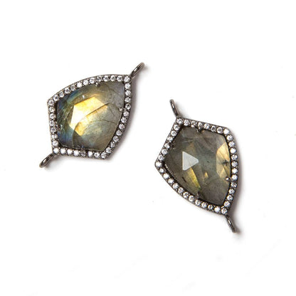 27x15mm Black Gold Bezeled CZ & Labradorite shield Connector 1 pc