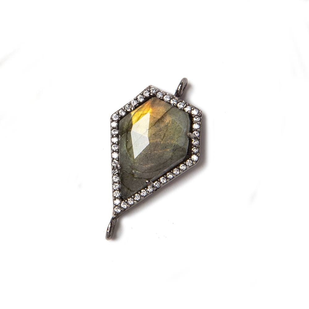 27x15mm Black Gold Bezeled CZ & Labradorite shield Connector 1 piece