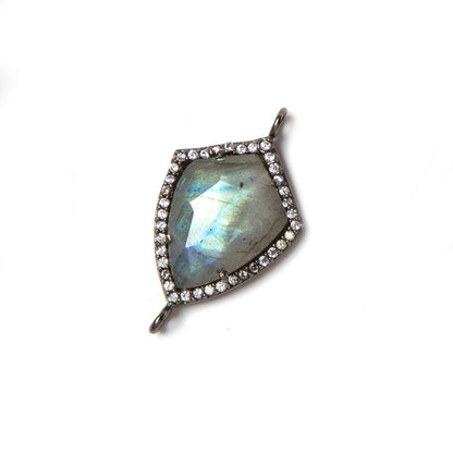 27mmx15mm Gunmetal Bezeled Colorless Cubic Zirconia & Labradorite Shield Connector