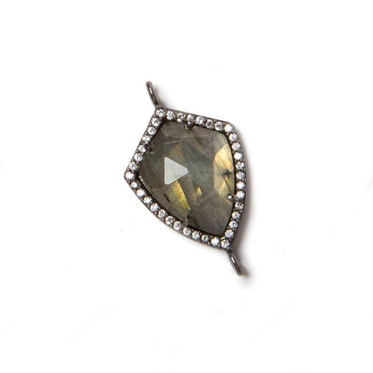 27x15mm Black Gold Bezeled CZ & Labradorite shield Connector 1 pc