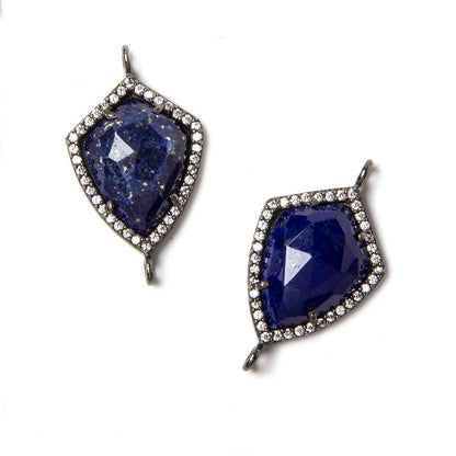 27x15mm Black Gold Bezeled CZ & Lapis Lazuli shield Connector 1 pc