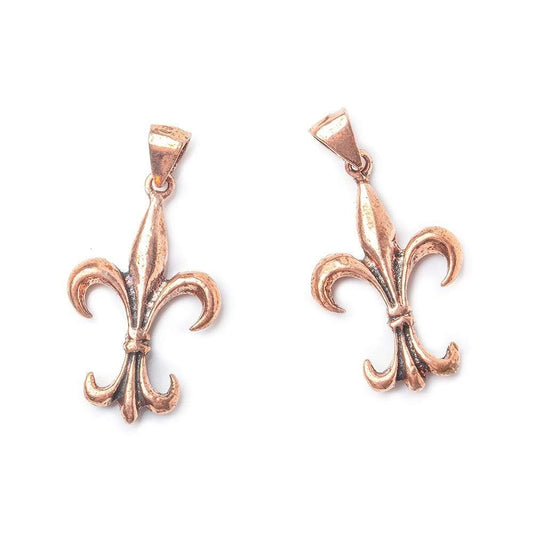 27x17mm Copper Finding Fleur De Lis Charm on Bail Set of 2