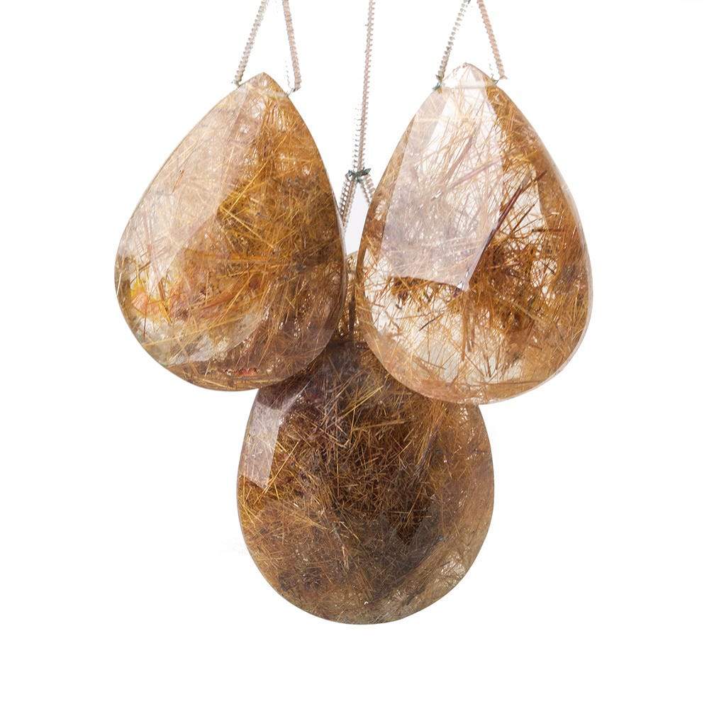 27x19-32x22mm Rutilated Quartz Faceted Pear Focal Bead 3 pieces