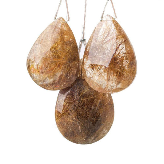 27x19-32x22mm Rutilated Quartz Faceted Pear Focal Bead 3 pieces