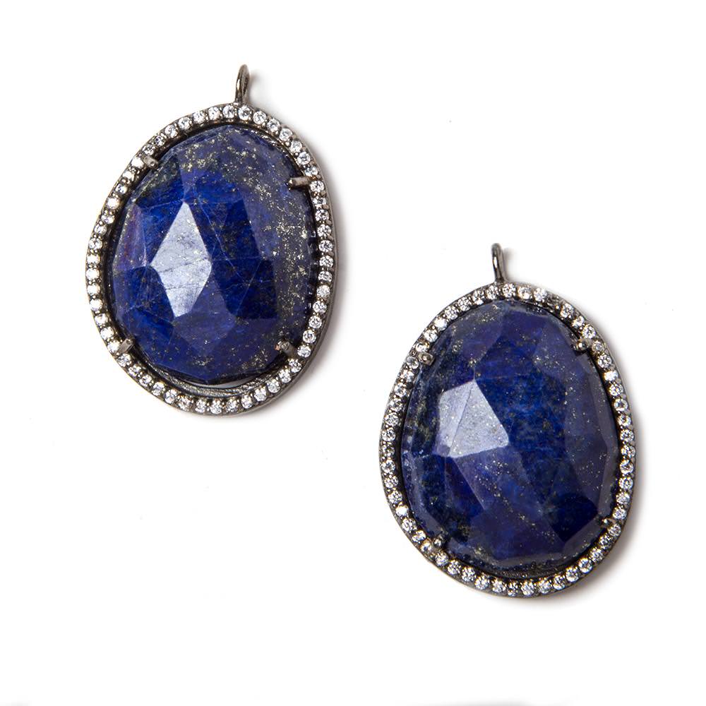 27x19mm Black Gold Bezeled White CZ & Lapis Lazuli Nugget Pendant 1 pc
