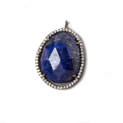 27x19mm Black Gold Bezeled White CZ & Lapis Lazuli Nugget Pendant 1 pc