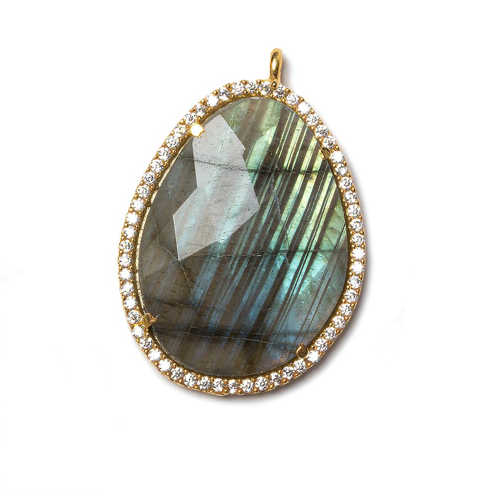 27x19mm Vermeil Bezel CZ & Labradorite Nugget Pendant 1 focal bead