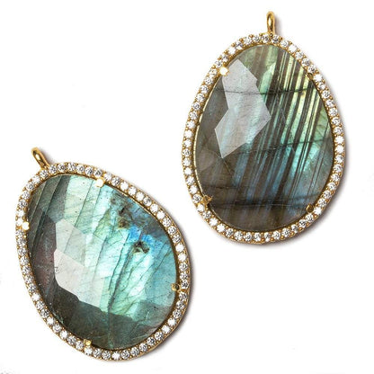 27x19mm Vermeil Bezel CZ & Labradorite Nugget Pendant 1 focal bead