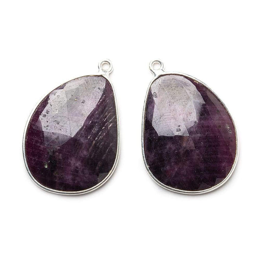 27x21mm Silver .925 Bezel Ruby faceted free shape Pendant Set of 2 pieces