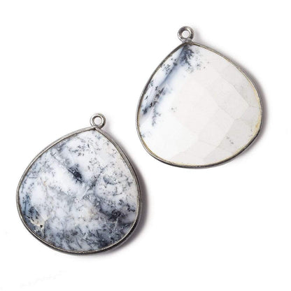 27x27mm Black Gold .925 Bezeled Dendritic Opal opaque faceted heart Pendant 1 piece