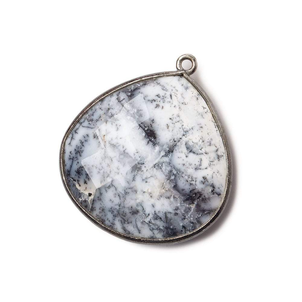 27x27mm Black Gold .925 Bezeled Dendritic Opal opaque faceted heart Pendant 1 piece