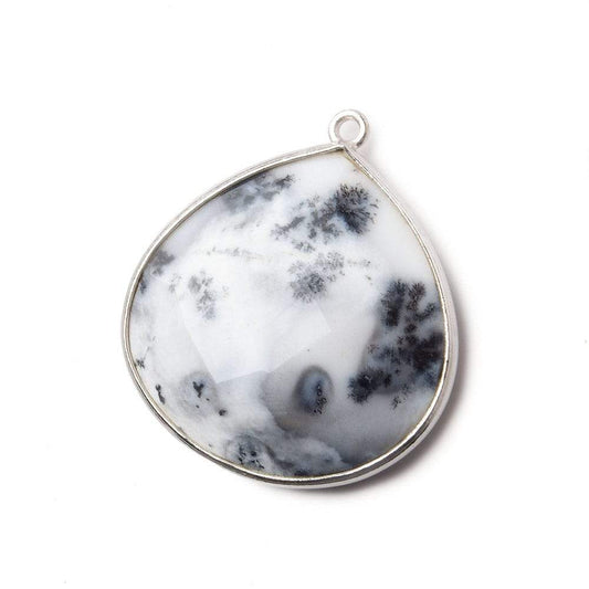 27x27mm Silver .925 Bezeled Dendritic Opal opaque faceted heart Pendant 1 piece