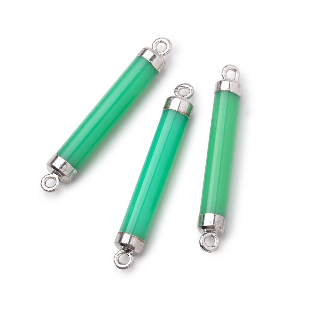 27x4.5mm Silver Leafed Green Chalcedony Tube Focal Connector 1 piece