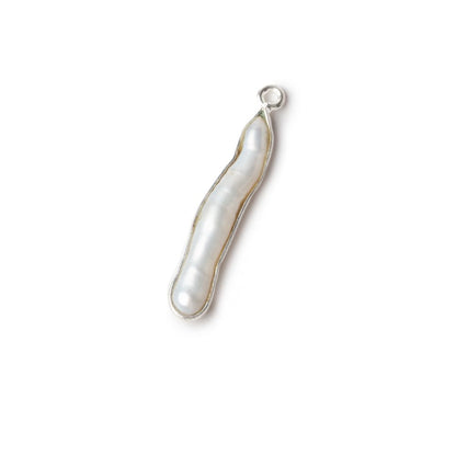 27x4mm Silver Bezeled Off White Biwa Pearl Pendant 1 piece