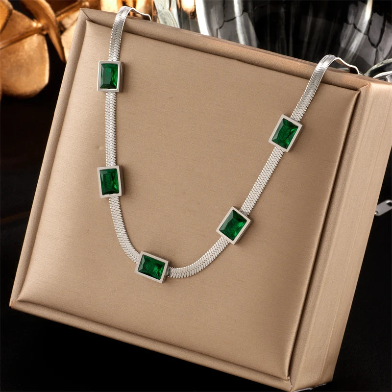 316L Stainless Steel Gold Color Crystal Necklace for Women Punk Street Trend Snake Chain Choker Girls Jewelry Gifts