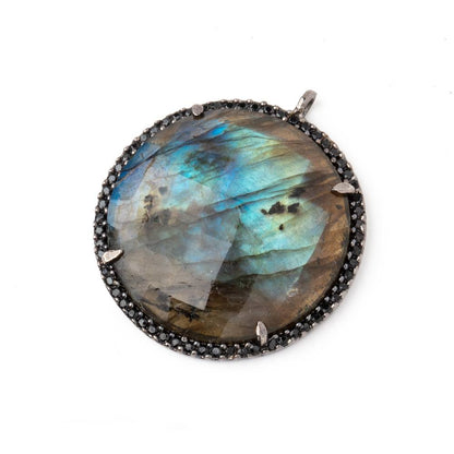 28mm Black Gold & Black CZ Bezel Labradorite Coin Pendant 1 Focal Bead