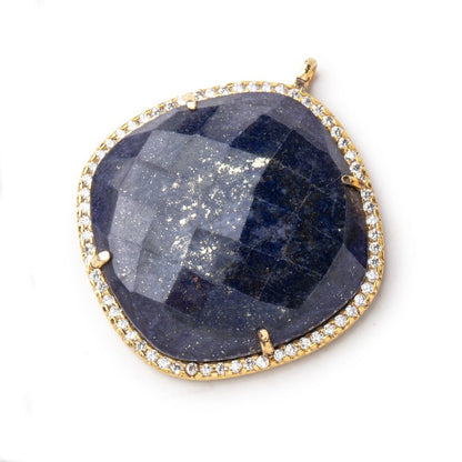 28mm Vermeil CZ Bezel Lapis Lazuli Pillow Pendant 1 Focal Bead
