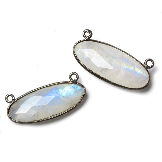 28x11.5mm Black Gold .925 Bezel Rainbow Moonstone Oval East West Connector 1 piece
