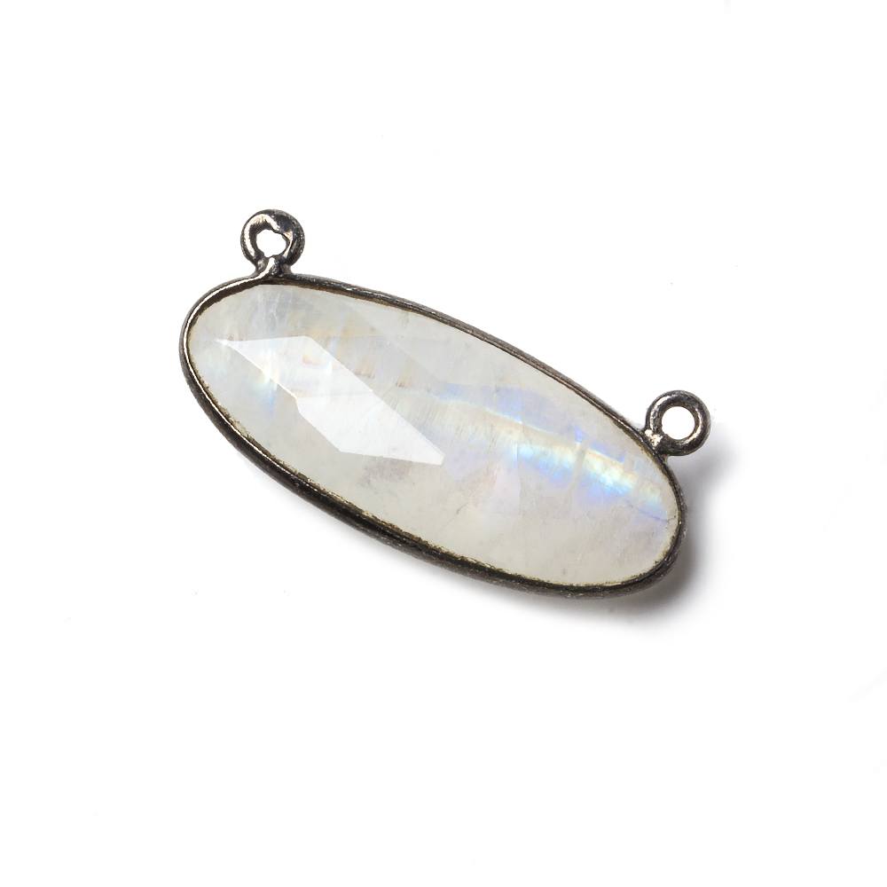 28x11.5mm Black Gold .925 Bezel Rainbow Moonstone Oval East West Connector 1 piece