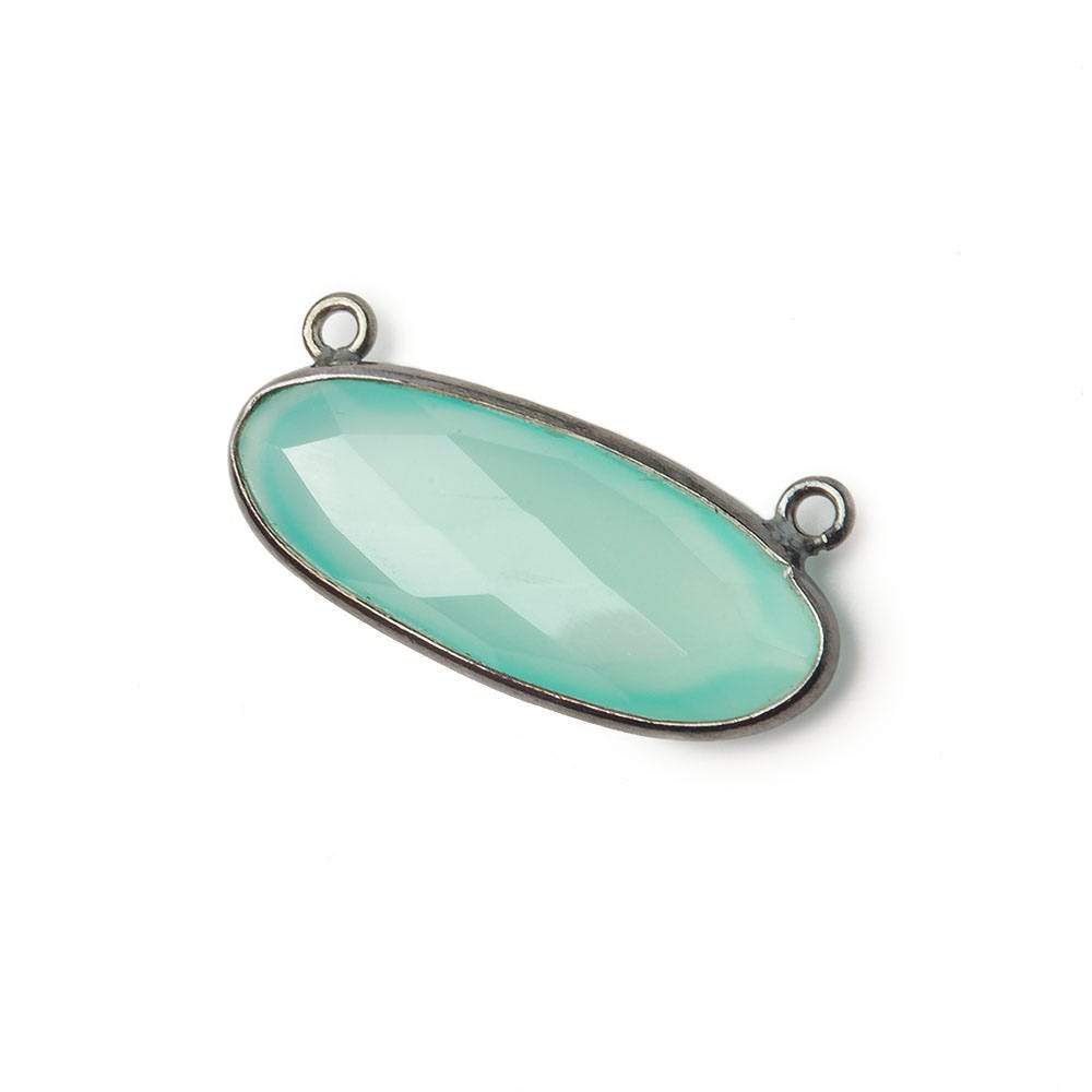 28x11.5mm Black Gold .925 Bezel Sea Chalcedony Oval East West Connector 1 piece