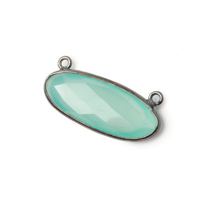 28x11.5mm Black Gold .925 Bezel Sea Chalcedony Oval East West Connector 1 piece
