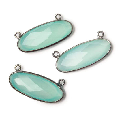 28x11.5mm Black Gold .925 Bezel Sea Chalcedony Oval East West Connector 1 piece
